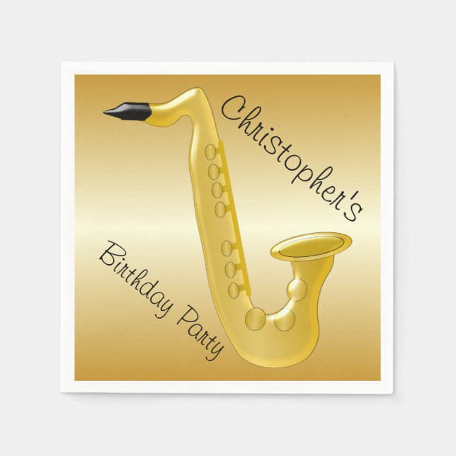 Saxophone Gold Coloured Birthday Napkin (Front)