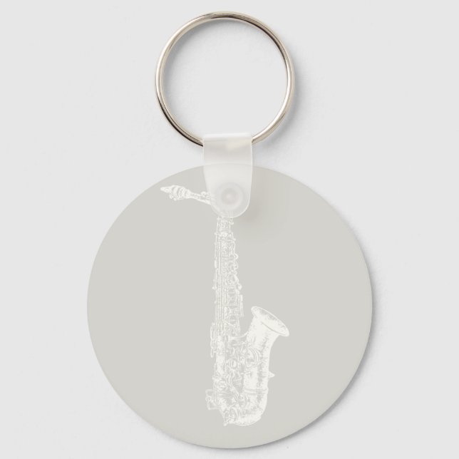 Saxophone Illustrated Music Art CUSTOM COLOR Keychain (Front)