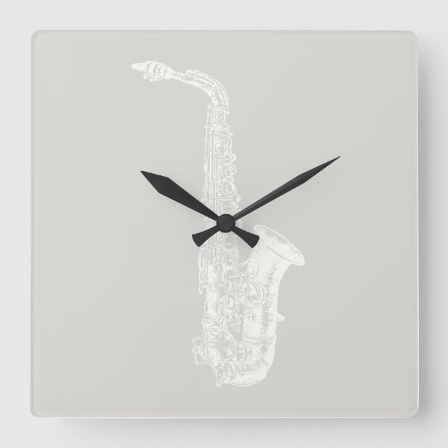 Saxophone Illustrated Music Art CUSTOM COLOR Square Wall Clock (Front)