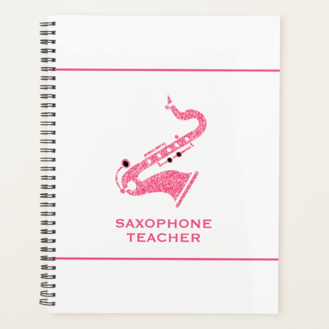 Saxophone Illustration In Golden Glitter Texture Planner (Front)