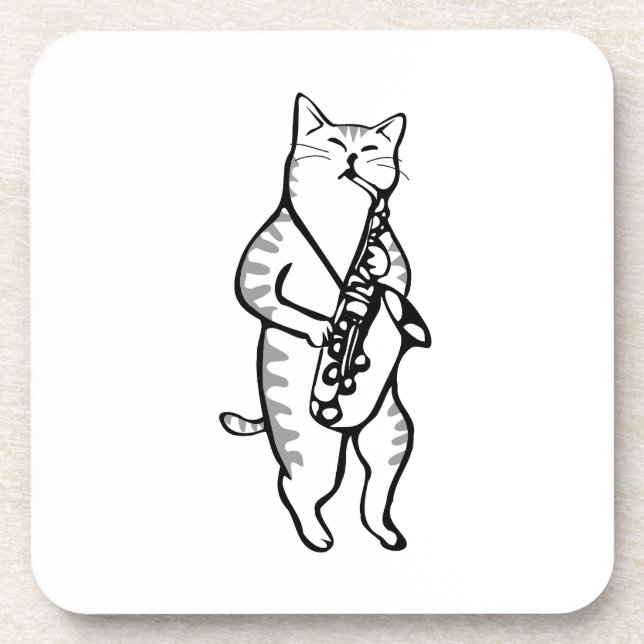 Saxophone Instrument Music Jazz Cat Mouse Pad Coaster (Front)