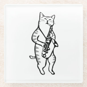 Saxophone Instrument Music Jazz Cat Mouse Pad Glass Coaster