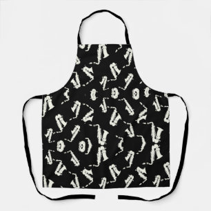 Saxophone Jazz Black And White Pattern Apron