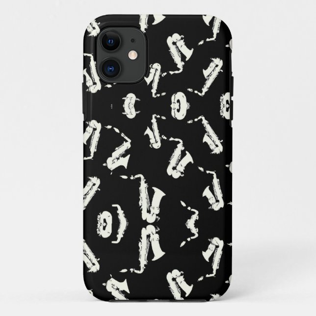 Saxophone Jazz Black And White Pattern Case-Mate iPhone Case (Back)