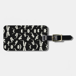 Saxophone Jazz Black And White Pattern Luggage Tag
