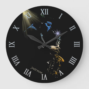 Saxophone Jazz Player Art Design Large Clock