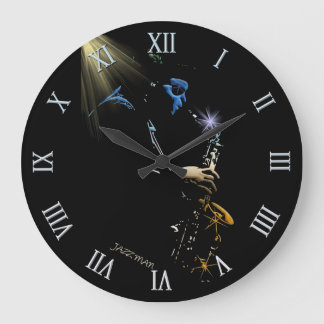 Saxophone Jazz Player Art Design Large Clock