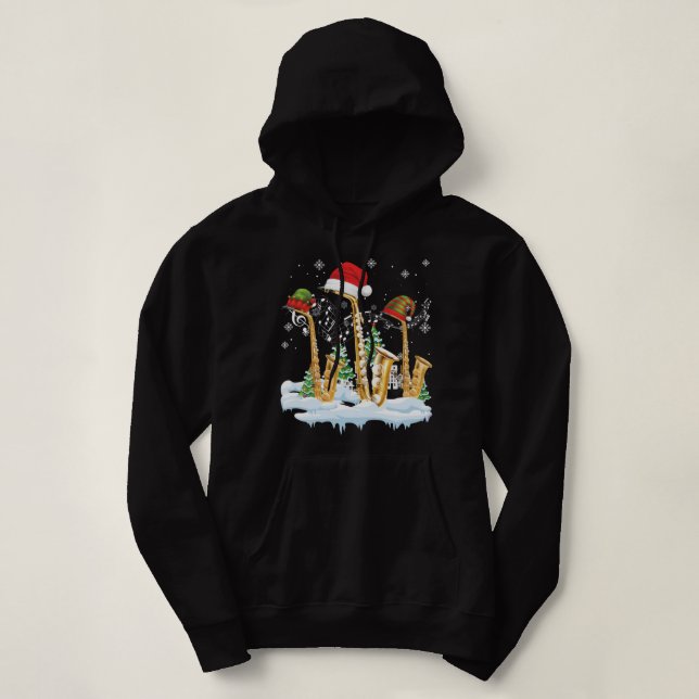 Saxophone Jazz Santa Hat Christmas Tree Musician S Hoodie (Design Front)