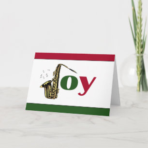 Saxophone Joy Red Green White Holiday Card