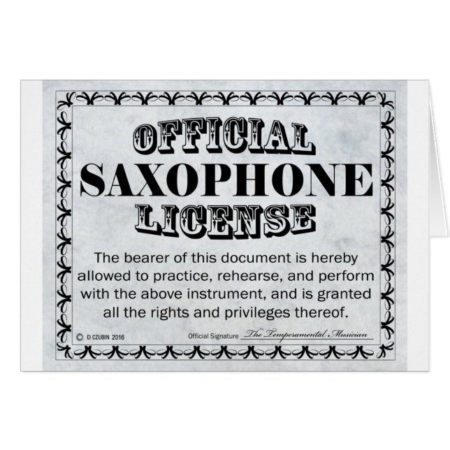 Saxophone License (Front Horizontal)