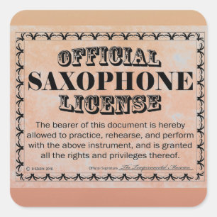 Saxophone License Square Sticker