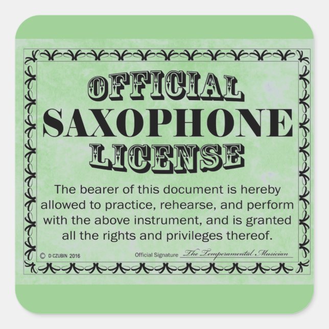 Saxophone License Square Sticker (Front)
