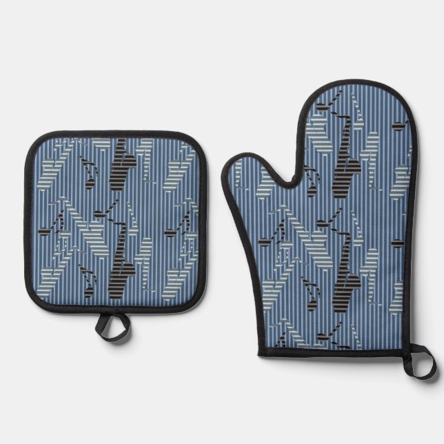 Saxophone Lines Oven Mitt & Pot Holder Set (Front)