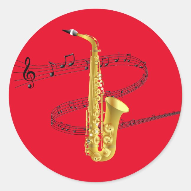 Saxophone Music Classic Round Sticker (Devant)