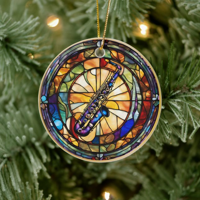 Saxophone Music Instrument Ceramic Ornament (Tree)