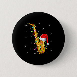 Saxophone Music Lover Xmas Lights Santa Saxophone  2 Inch Round Button