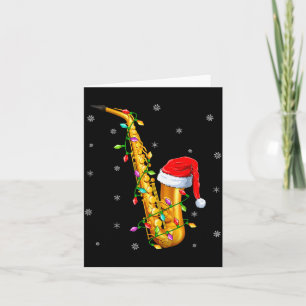 Saxophone Music Lover Xmas Lights Santa Saxophone  Card