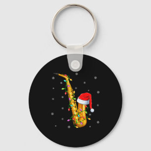 Saxophone Music Lover Xmas Lights Santa Saxophone  Keychain