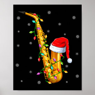 Saxophone Music Lover Xmas Lights Santa Saxophone  Poster