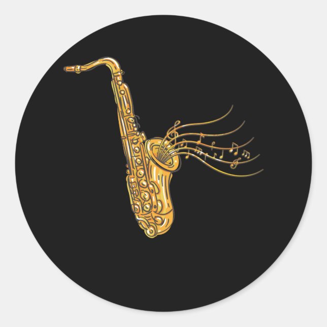 Saxophone Music Note Jazz Musician Saxophonist Classic Round Sticker (Front)