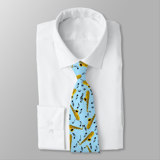 Saxophone Music Note Pattern Tie (Tied)