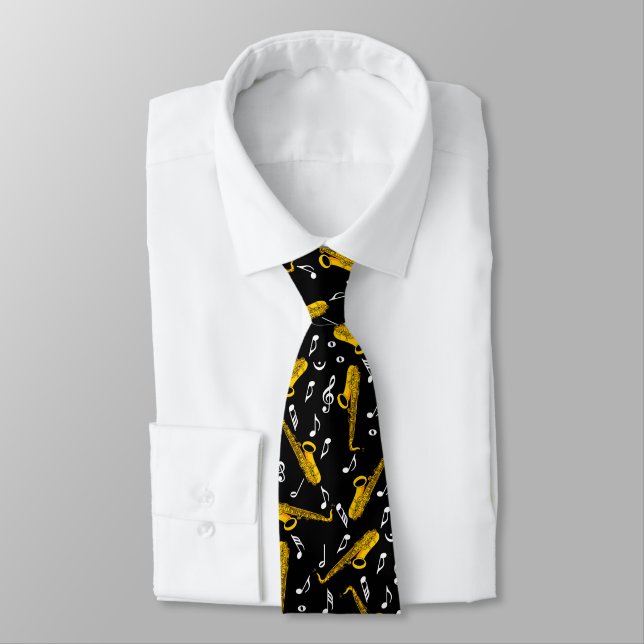 Saxophone Music Note Pattern Tie (Tied)