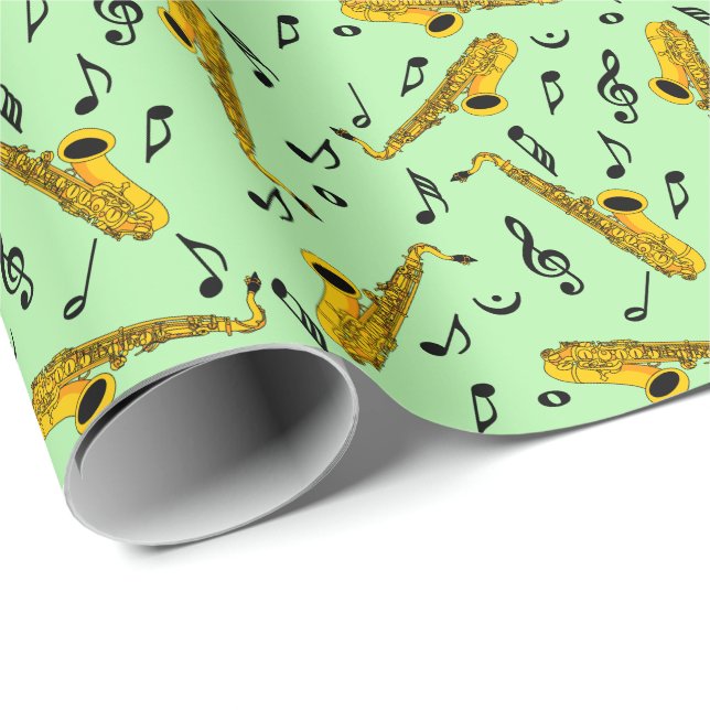 Saxophone Music Note Pattern Wrapping Paper (Roll Corner)
