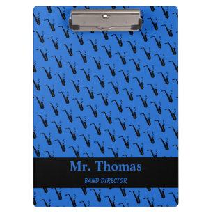 Saxophone Music Notes Personalized Blue Clipboard