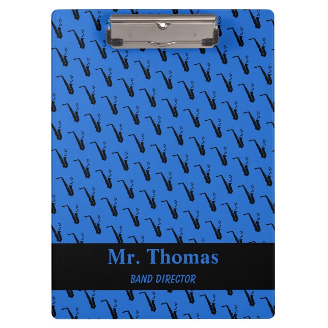 Saxophone Music Notes Personalized Blue Clipboard (Front)