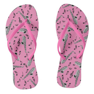 Saxophone Music Notes Pink Flip Flops