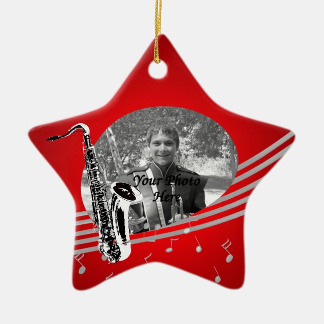 Saxophone Music Photo Ceramic Ornament (Front)