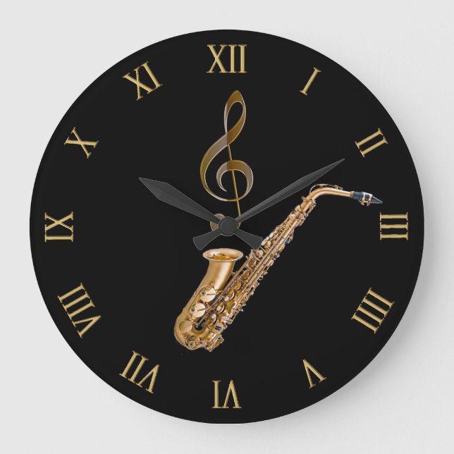 Saxophone Music-Themed Musician's Gift Large Clock (Front)