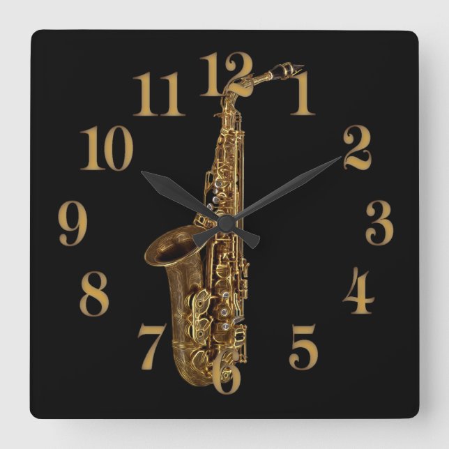 Saxophone Music-Themed Musician's Gift Square Wall Clock (Front)