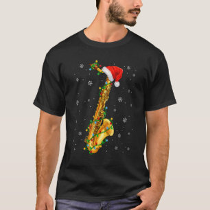 Saxophone Music   Xmas Lights   Santa Hat Christma T-Shirt