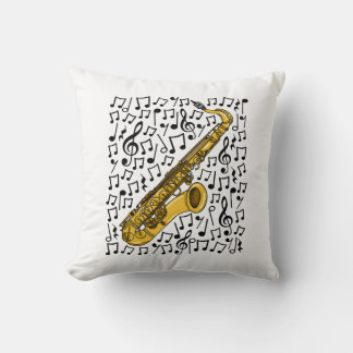 Saxophone Musical Notes, Saxophonist Music Teacher Throw Pillow