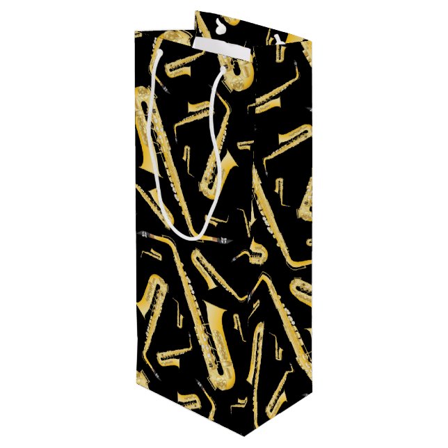 Saxophone Musician Band Teacher Wine Gift Bag (Back Angled)