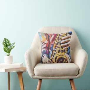 Saxophone Painting  -Gift for Music Lovers Throw Pillow