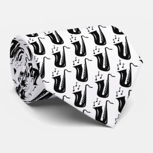 Saxophone pattern neck tie gift with musician
