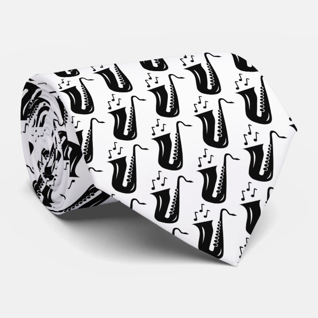 Saxophone pattern neck tie gift with musician (Rolled)