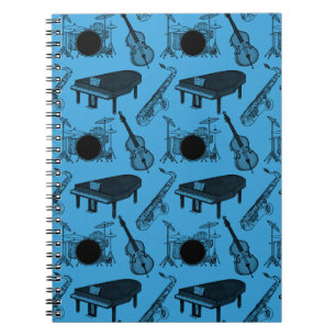 Saxophone Piano Bass Drums Jazz Musician (Blue) Notebook