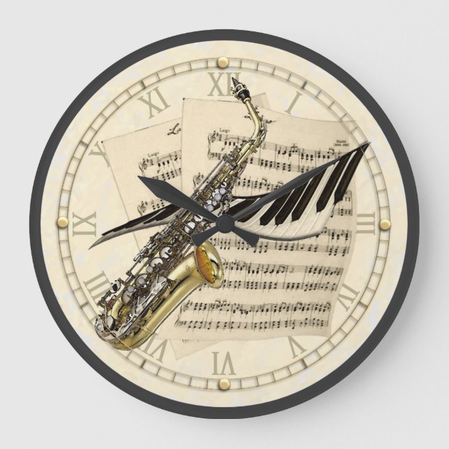 Saxophone & Piano Music Design Wall Clock (Front)