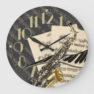 Saxophone & Piano Music Large Clock