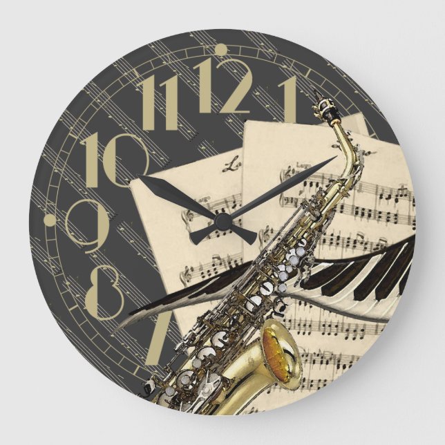 Saxophone & Piano Music Large Clock (Front)