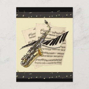 Saxophone & Piano Music Postcard