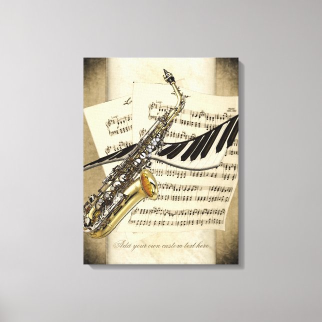 Saxophone & Piano Personalized Wall Canvas Print (Front)