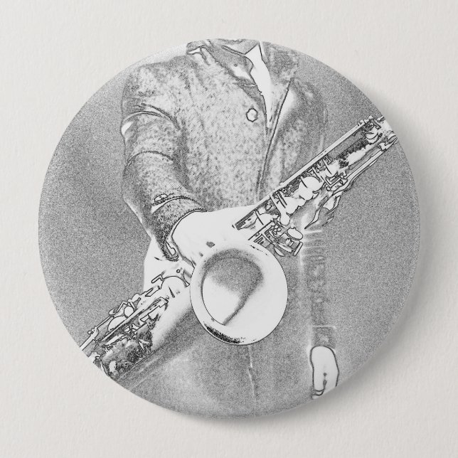 saxophone player... 4 inch round button (Front)