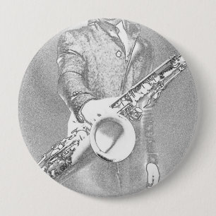 saxophone player... 4 inch round button