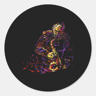 Saxophone Player Abstract Art Jazz Music Lover Fan Classic Round Sticker