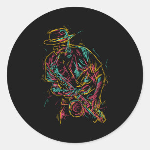 Saxophone Player Abstract Classic Round Sticker