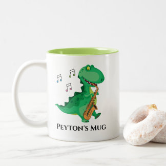 Saxophone Player Dinosaur Two-Tone Coffee Mug